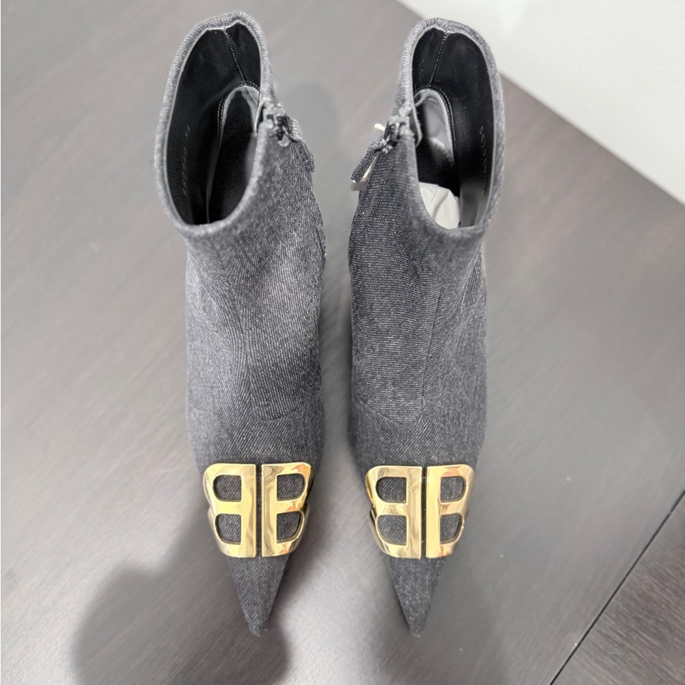 Balenciaga Black Denim BB Knife Kitten Heel Booties - Picture 12 of 12